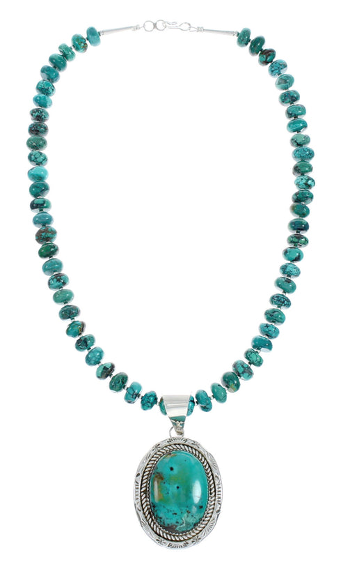 Turquoise Sterling Silver Native American Navajo Pendant Bead Necklace X10641